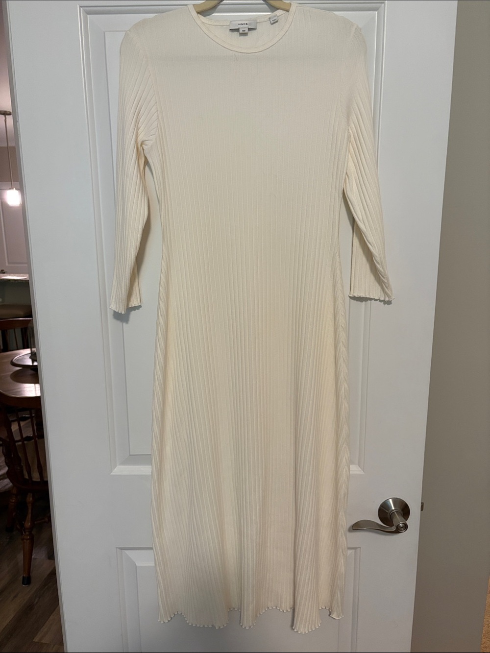 Vince Cream Ribbed Midi Dress